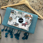 C Green Handloom Khadi Cotton Saree With Animal Print Blouse